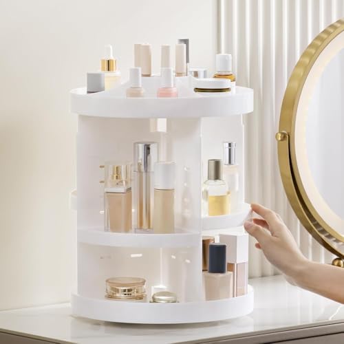 HBlife Extra Large 360 Rotating Makeup Organizer Adjustable Carousel Large Capacity Revolving Perfume Organizer Skincare Organizers Cosmetic Storage Spinning Holder for Vanity, White - Image 5
