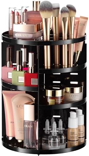 Masirs 360 Rotating Makeup Organizer Countertop, Adjustable Shelf, Black by Masirs