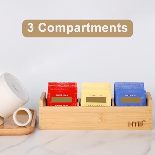 HTB Small Bamboo Tea Bag Holder Pack of 2 with 3 Compartments - Image 6
