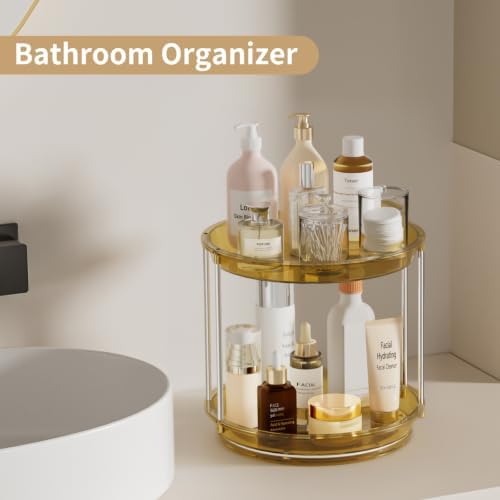 Rotating Makeup Organizer, Perfume Skincare Holder, 2 Tier 9 Inch, Amber - Image 5
