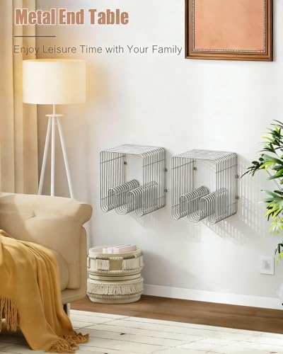 Double N Metal Side Table with Magazine Rack, Silver Nightstand and Modern End Table, Powder-Coated Iron with Stainless Steel-Inspired Look, Freestanding or Wall Mounted - Image 4