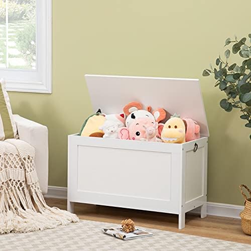HOOBRO Toy Box, Retro Wooden Look Storage Chest with Safety Hinge, Entryway Storage Bench Supports 330 lb, 29.9 x 15.7 x 18.9 Inches Toy Chest Organizer, Easy Assembly (White) WT75CW01G2 - Image 2