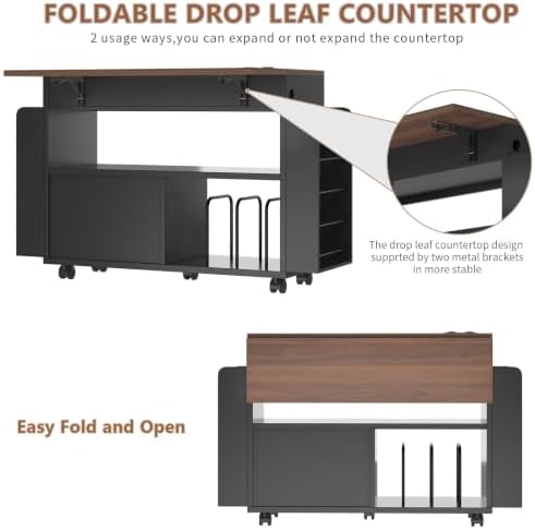 Gift Wrapping Station Cart with Foldable Drop Leaf, Crafting Storage Table - Image 4