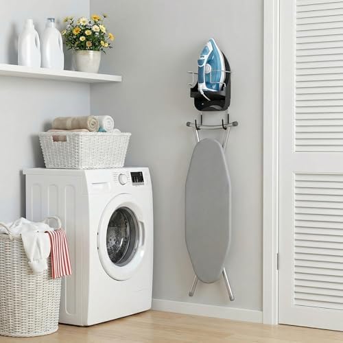 DOUBLE 2 C Ironing Board Hanger Wall Mount Electric Iron Holder Iron and Ironing Board Storage Organizer Shelf with Removable Hooks for Household Bathroom Laundry Room (Black) - Image 6