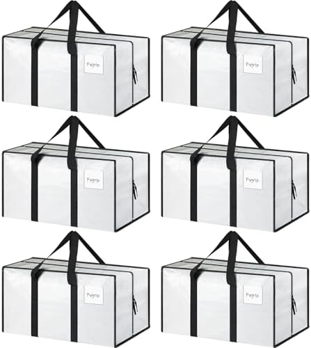 6 Pack Extra Heavy Duty Large Moving Bags with Strong Zipper, White by Fygrip