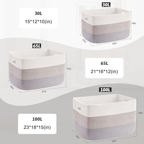 Artfeel Blanket Basket,Rectangle Woven Baskets for Storage,65L Laundry Basket for Decorative Nursery Blanket,Toys,Dirty Clothes and Magazine in Shelves,Baby Room,and Living Room - Image 5