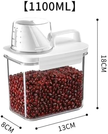 2Pcs Rice Dispenser Storage Containers, 1.1L Small Rice Bucket with Measuring Cup & Pour Spout, Kitchen Plastic Airtight Container for Cereal, Grain, Flour, Sugar, Oatmeal, Dry Pet Dog Food - Image 7