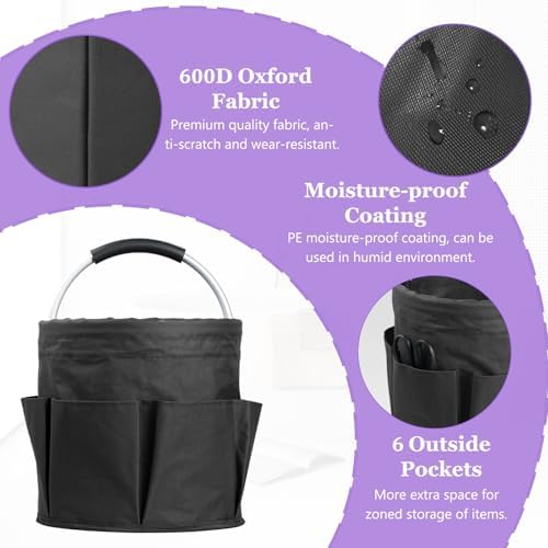 17L Cleaning Caddy with Handle and 6 Pockets, Foldable Cleaning Supply Caddy, Portable Shower Caddy in 600D Oxford Fabric, Multifunctional Storage Basket for Camping, Gardening, Black - Image 5