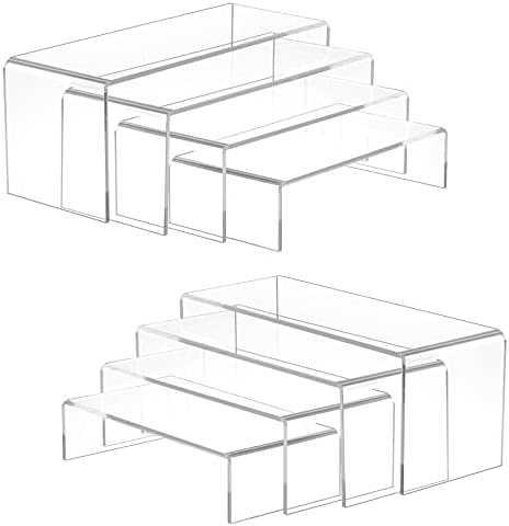 Acrylic Display Risers (7" L~9" L), 2 Sets Clear Tabletop Display Stand by Albumgit