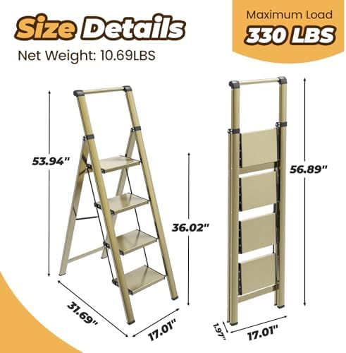 HBTower 4 Step Ladder, Lightweight Aluminum Folding Step Stool - Image 2