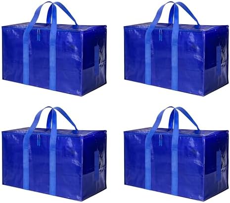HealSmart 4 Pack Large Moving Bags with Zippers & Handles, Moving Supplies with Lids, Heavy Duty Totes for Space Saving, Fold Flat, Moving and Storing, Blue by HealSmart