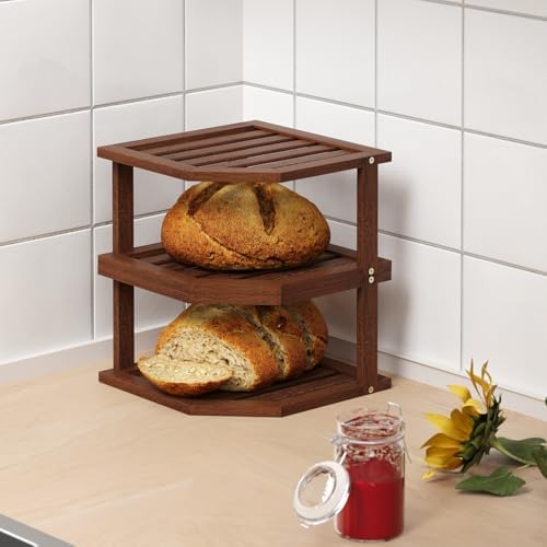 VERTORGAN 2 Tier Bamboo Plate Organizer,Corner Shelf for Kitchen(Brown - Image 2