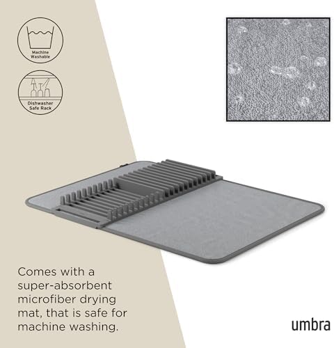 Umbra Udry Dish Drying Rack with Mat, Folds Flat for Storage, Dark Grey, 24" x 18" (Pack of 3) - Image 5