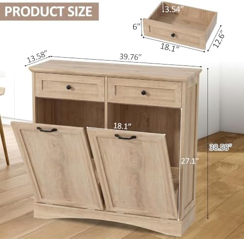 Double Tilt Out Trash Cabinet Freestanding Natural - Image 4