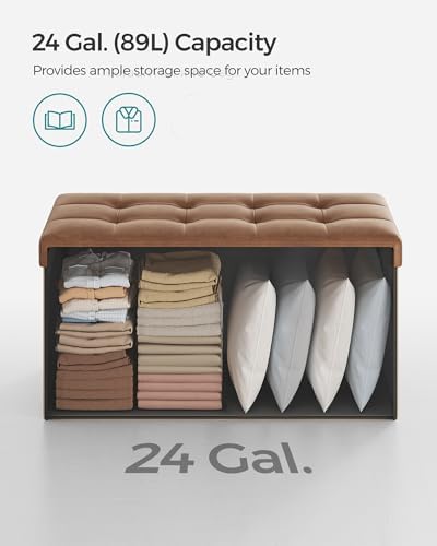 SONGMICS 30 Inches Folding Storage Ottoman Bench with Flipping Lid - Image 5
