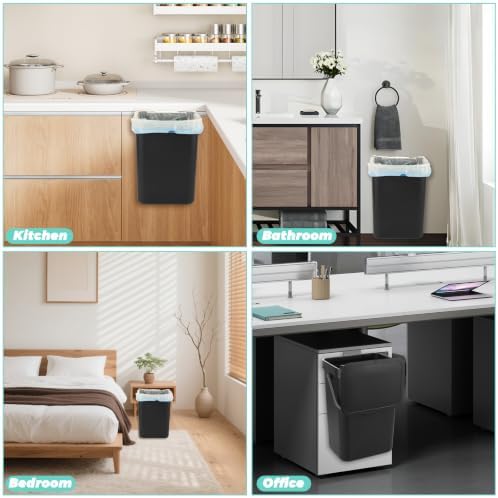 WOPPLXY Hanging Trash Can with Lid, 3.2 Gallon Kitchen Hanging Garbage Can with Lid, Wall-Mounted Garbage Can for Cabinet, Under Sink, Bathroom, Bedroom, Office(1 Pack,12 L,Black) - Image 7
