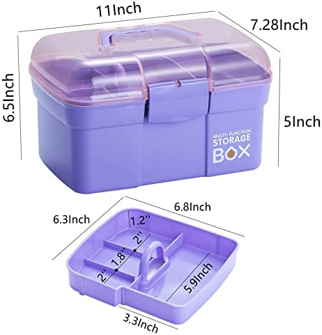 Kinsorcai 11'' Plastic Box Organizer with Removable Tray, Sewing Box Organizer (Purple) - Image 2