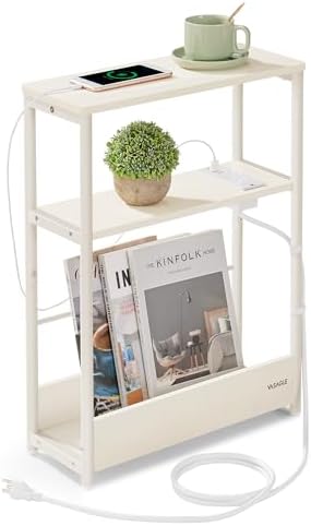 VASAGLE 3-Tier Side Tables with Charging Station, Narrow Nightstands by VASAGLEbySONGMICSHOME