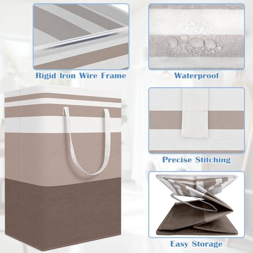 BlissTotes 3-Pack Laundry Basket, Collapsible Laundry Hamper, Khaki, 100L - Image 4