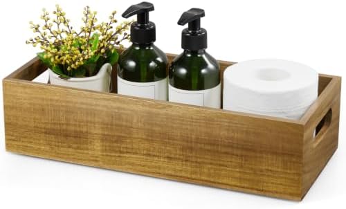 ALELION 15 Inch Acacia Wood Bathroom Storage Basket with Handles, Toilet Paper Basket for Back of Toilet Tank Top, Wooden Organizer Tray for Bathroom Countertop, Vanity, Kitchen, Pantry, Laundry Room by ALELION