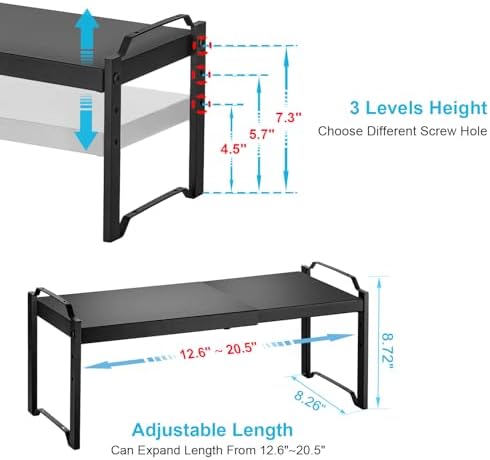 4 Pack Kitchen Cabinet Shelves Organizers, Kitchen Counter Storage Shelf Spice Rack, Expandable Length, Adjustable Height, Stackable, Sturdy 30LBS Bearing, Small Cupboard Tabletop Organizer Shelf Rack - Image 2