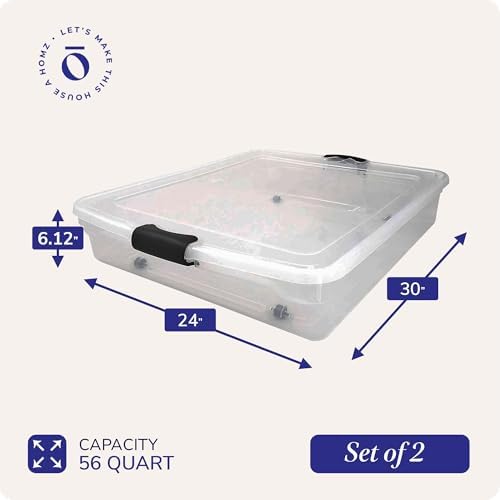 HOMZ Secure Latch, Clear Under Bed Plastic Storage Bins, 56 Quart, 2 Pack - Image 4