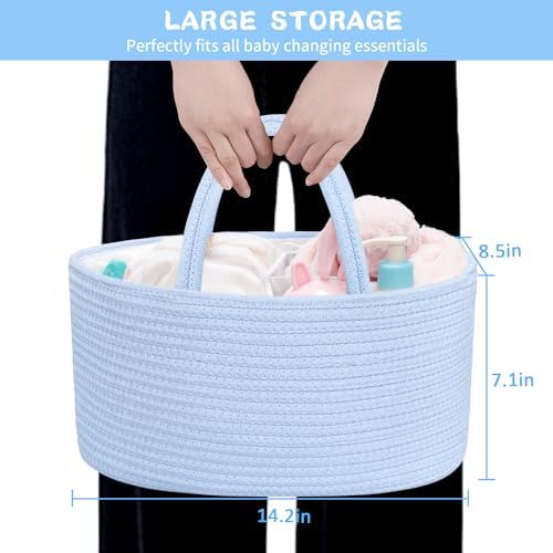 ABenkle Baby Diaper Caddy Organizer, Cotton Rope Nursery Storage Basket - Image 2