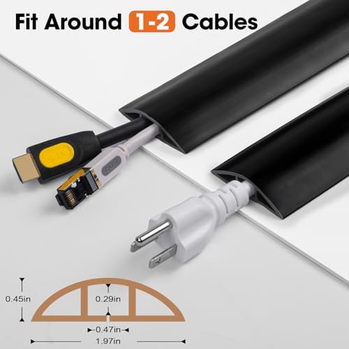 20 FT Floor Cord Cover, Cord Covers for Wires on Floor, Cord Protector, Floor Cable Cover, Hide Extension Cord Covers for Floor, Cable Cavity: 0.47" (W) x 0.29" (H), Black - Image 2