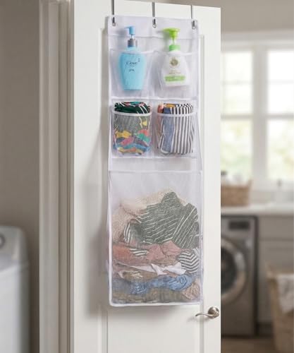 ALYER Multi-Scene Suitable Hanging Mesh Laundry Basket,Behind The Door Storage Organizer for Laundry,RV,Dorm,Bathroom,Bedroom,Pantry, Nursery,Kitchen,White - Image 6
