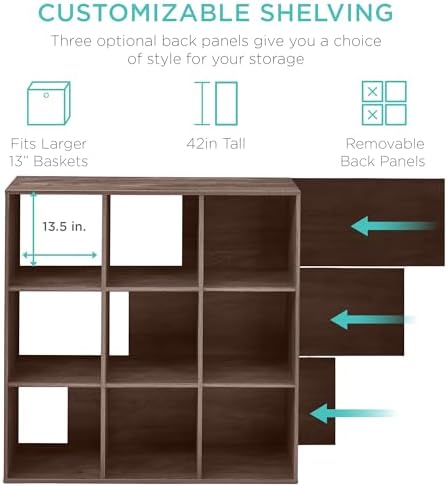 Best Choice Products 9-Cube Storage Organizer, 13.5in Shelf Opening, Bookcase, Display Shelf, Customizable w/ 3 Removable Back Panels – Walnut - Image 3