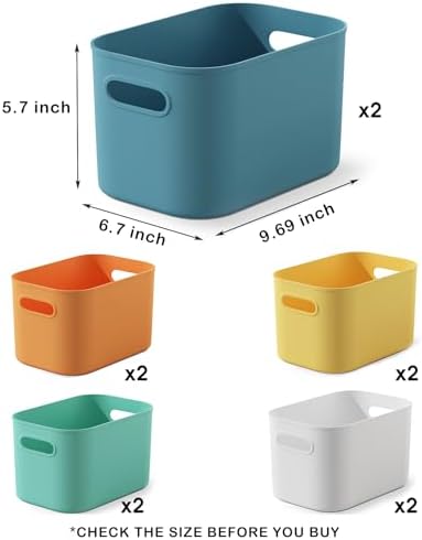 ORGIDOL 10 Pack Colorful Plastic Storage Bins, Storage Container for Organizing, Colored Storage Boxes with Handle for Shelves, Cute Organizer Bins for Craft, Snacks, Cabinet, 9.69x6.7x5.7 inch - Image 7