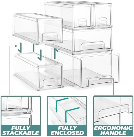 Sorbus Clear Stackable Storage Drawers with Pull-Out Bins (Large, 4 Pack) - Image 4