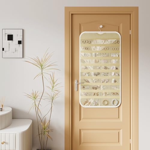 Hanging Jewelry Organizer 80-Pocket Double-Sided, 1-Pack, White and Beige - Image 4