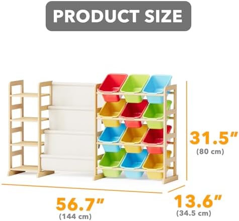 SpaceAid 3-in-1 Toy Storage Organizer with 4 Shelves and 12 Bins, Toy Organizers Storage 3-Tier Bookshelf, Kids Bin Shelf Box Bookcase for Bedroom Playroom Organization Room Decor, Multi-Colored - Image 3