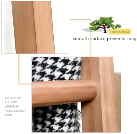 FUIN Blanket Ladder, 6ft Rustic Solid Wood Rectangle Decor Rack, Natural - Image 4