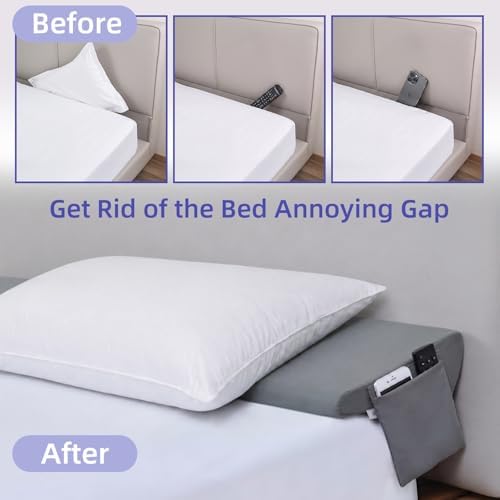 Vekkia Bed Wedge Pillow for Headboard Gap, Queen 60"x10"x8" with Pockets - Image 5