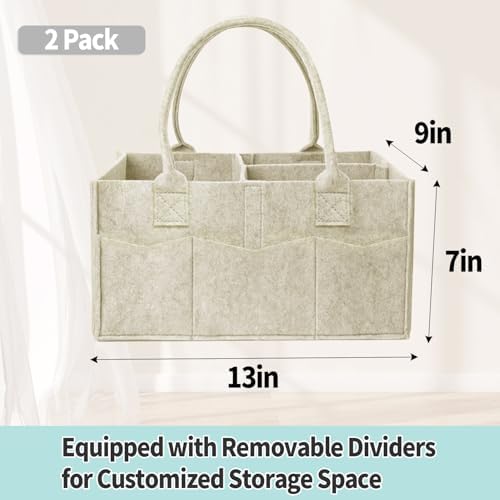 2 Pack Diaper Caddy Organizer, Portable Baby Caddy Organizer with Handle, Collapsible Nursery Storage Bin and Gift Baskets for Girls and Boys - Newborn Essentials, Baby Shower Gifts (Oatmeal) - Image 2
