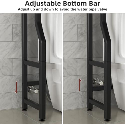 Livilord 3 Tier Over The Toilet Storage Rack with Toilet Paper Holder, Metal Freestanding Bathroom Shelves with 4 Hooks, Over Toilet Storage Shelf for Bathroom Storage, Black - Image 5