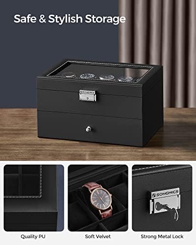 SONGMICS 20-Slot Watch Box, 2 Layers, Glass Lid, Lockable - Image 4