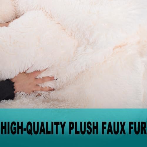 Fluffy Stuffed Animal Storage Bean Bag Chair Cover (No Filler), Faux Fur Comfy Bean Bag Cover for Organizing Plush Toys or Textile, for Adults Teens Kids Girls, Beige - Image 6