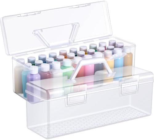 Threehoney 2 Pcs Acrylic Paint Storage Box with Handle, 90 Bottles, White by Threehoney
