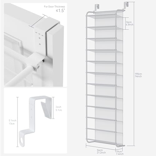 Whitmor 36 Pair Over The Door Shoe Organizer, 12 Tier Hanging Shoe Organizer with Metal Frame & Mesh Shelves, Hanging Shoe Rack for Closet Organizer & Storage, 21.7" W x 7.5" D x 74" L, Matt White - Image 2