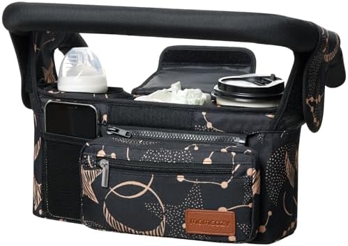 Momcozy Universal Baby Stroller Organizer, 2 Insulated Cup Holder, Detachable Zippered Pocket, Adjustable Shoulder Strap, Large capacity for baby essentials, Compact Design Fits Any Strollers by Momcozy