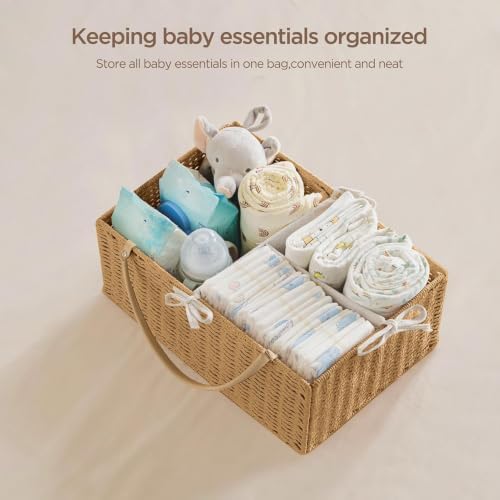 HBlife Large Baby Diaper Caddy Organizer, Paper Rope Storage Baskets Nursery Bin with Removable Divider, Portable Car Organizer for Diapers, Baby Shower Gifts, Newborn Essentials Must Haves - Image 3