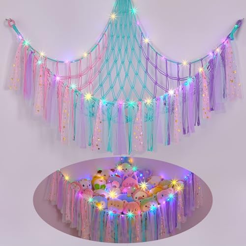 FIOBEE Stuffed Animals Net LED Light Toy Hammock for Kids Bedroom Storage by FIOBEE