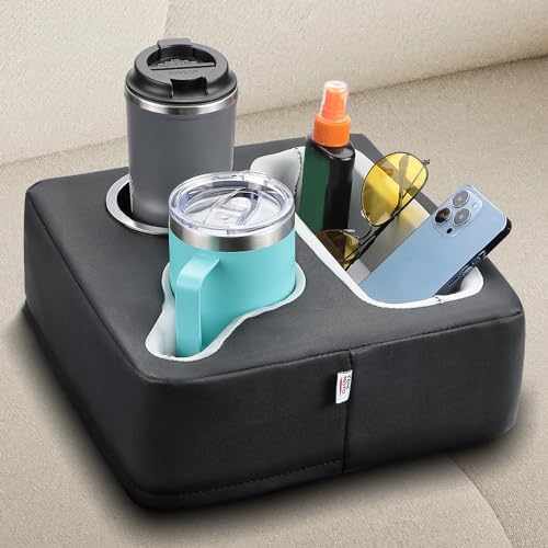 KEMIMOTO Couch Cup Holder Couch Tray Sofa Cup Holder PU Leather Anti-Slip & Spill-Proof Bed Caddy Organizer Sofa Tray for Drinks, Snacks, Remotes, Cell Phones by kemimoto