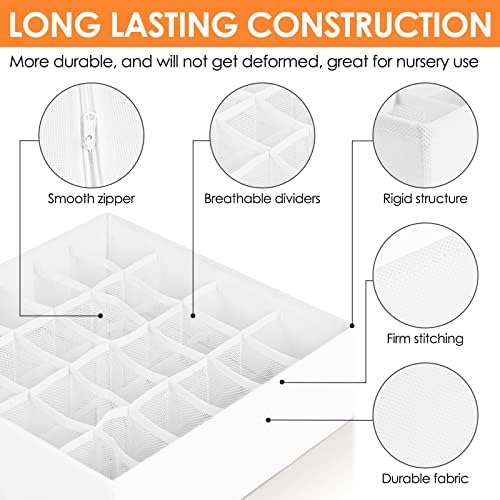 6 Pack Sock Underwear Drawer Organizer Dividers, 58 Cell Foldable Fabric Dresser Closet Organizers and Storage Bins for Clothing, Baby Clothes, Bra, Panty, Scarf, Ties (White) - Image 5
