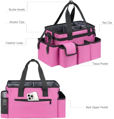 Cleaning Caddy,Cleaning Bag for Housekeepers,Cleaning Supplies Organizer with Handle,Rose Red - Image 3