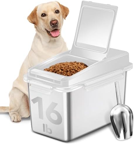 Newget 11 lb Stainless Steel Dog Food Storage Container with Scoop, White by Newget