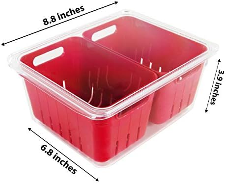 Kitchen Spaces Twin Colander Food Storage Container, Strainer and Fridge Organizer Bin for Fruits and Veggies, Stackable, BPA-Free - Image 2